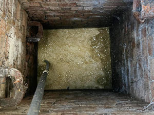 A blocked manhole in Notting Hill.